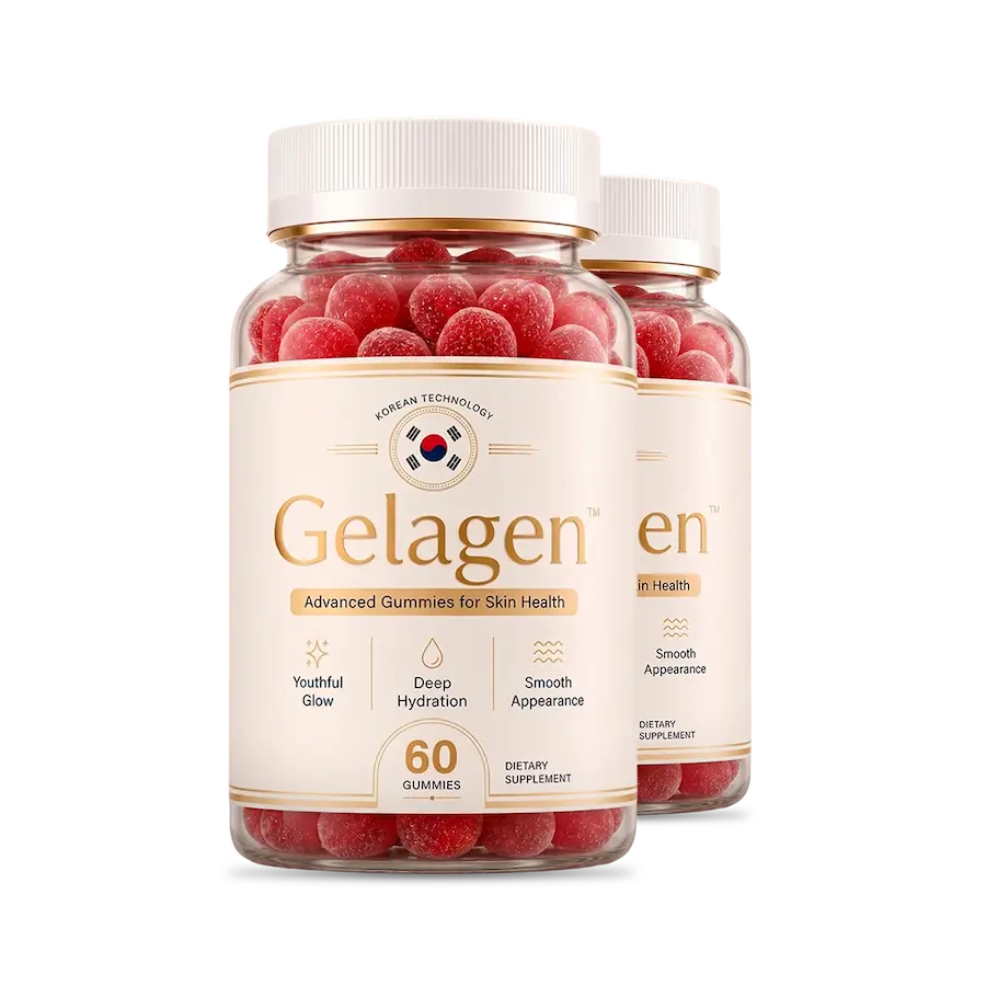 Two bottles of Gelagen skin health gummies