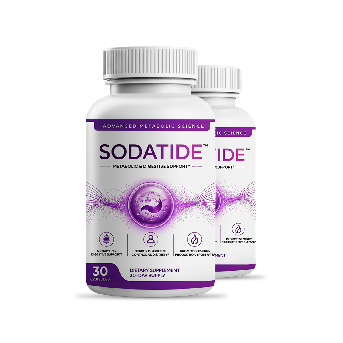 Two bottles of SodaTide dietary supplement