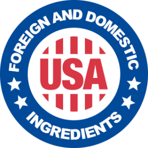 Made in the USA with foreign and domestic ingredients seal