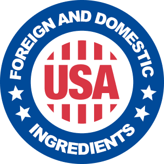Made in the USA with foreign and domestic ingredients seal